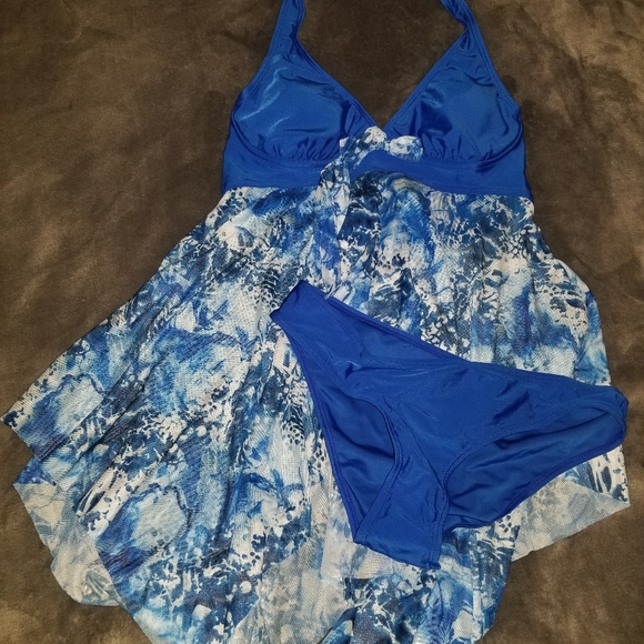 Blue Tie-Dye Watercolor print bathingsuit swimsuit - Picture 1 of 4